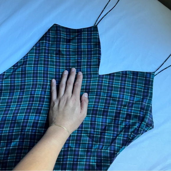 CAMI NYC green plaid silk sleeveless midi slip dress - Picture 3 of 5